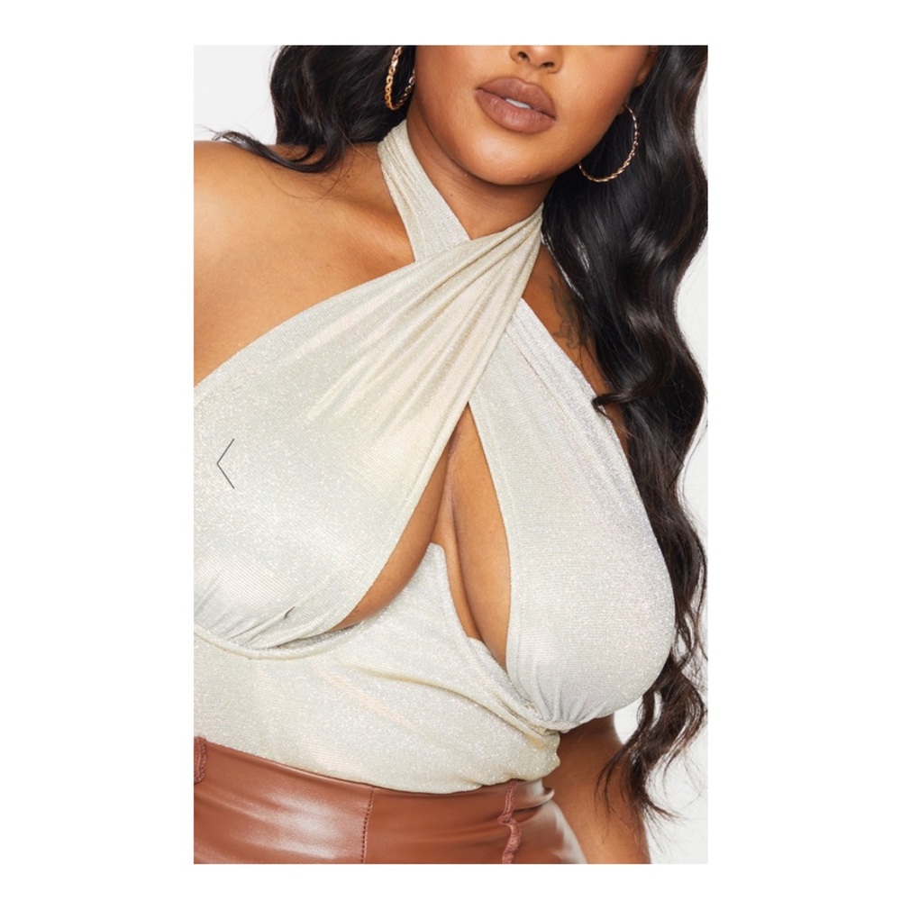 Pretty little thing CHAMPAGNE CROSS FRONT UNDERWIRED GLITTER TOP